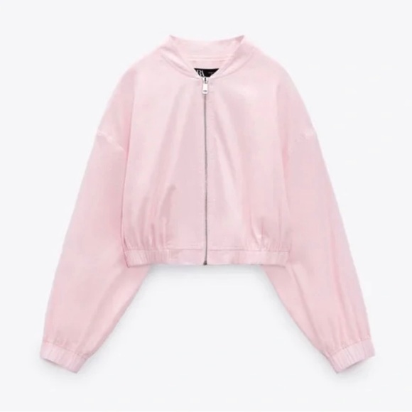 Linen blend bomber jacket pastel pink - Picture 3 of 4